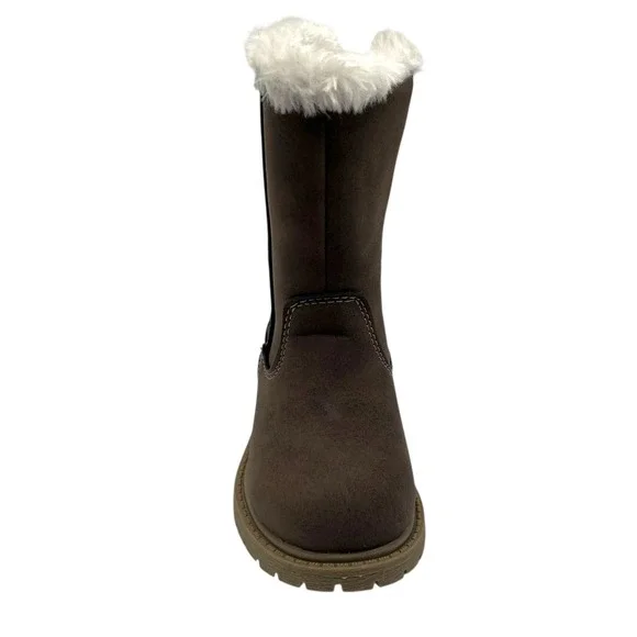 Carters Baby Girls Fashion Tall Boots Size 5 Brown Faux Fur Trim Winter Shoes - Picture 2 of 15